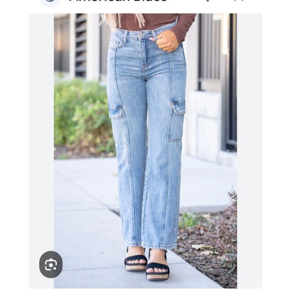 Vervet Blue Cargo Straight Leg Jean Sz 24 - Picture 2 of 8